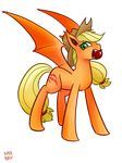  apple applejack_(mlp) bat_pony bat_wing bat_wings blonde_hair cowboy_hat cutie_mark equine fangs female feral friendship_is_magic fruit fur green_eyes hair hat horse long_hair mammal my_little_pony norang94 open_mouth orange_fur pegasus plain_background pony solo teeth transparent_background wings 