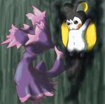  blush duo emolga eyes_closed feral floating ghost happy imminent_rape male mammal mismagius nintendo ohakotome pok&#233;mon pok&eacute;mon pose rodent sheath size_difference smile spirit squirrel tears video_games wall 