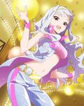  artist_request belt bracelet hairband heart idolmaster idolmaster_(classic) idolmaster_million_live! jewelry long_hair looking_at_viewer midriff million_dreams navel official_art open_mouth pink_eyes shijou_takane silver_hair 