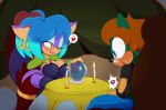  &lt;3 anthro big_breasts bigdon1992 blush bra breasts clothed clothing crystal_ball digital_media_(artwork) duo ear_piercing fan_character female fortune_teller male male/female mammal nyuroraxbigdon open_mouth patreon penny_the_bat pennythebat piercing sonic_(series) sonic_the_hedgehog teasing underwear 