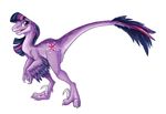  briannacherrygarcia claws cutie_mark dinosaur female friendship_is_magic looking_at_viewer my_little_pony open_mouth plain_background purple_eyes raptor scalie smile solo sparkle traditional_media twilight twilight_sparkle_(mlp) watermark white_background wings 