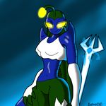  alien ariel batboyexe big_breasts blue_skin breasts female looking_at_viewer mermaid polearm shading smile trident weapon young 