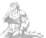  anthro biceps big_muscles bracelet breath claws clothing dragon eyebrows hair horn jewelry male monochrome muscles navel pants pecs plain_background pose reptile rikitsu scales scalie shirt sketch solo spikes tank_top toned white_background 