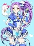  &gt;_&lt; blue_background blue_choker blue_skirt brooch choker closed_eyes cure_beat earrings electric_guitar frilled_skirt frills guitar heart hummy_(suite_precure) instrument jewelry kurokawa_eren long_hair looking_at_viewer love_guitar_rod magical_girl minatsuki_randoseru precure purple_hair seiren_(suite_precure) side_ponytail skirt suite_precure thighhighs very_long_hair yellow_eyes 