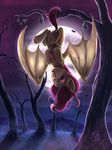  apple bat bat_pony equine fangs female flutterbat flutterbat_(mlp) fluttershy_(mlp) friendship_is_magic fruit hair horse looking_at_viewer mammal moon my_little_pony night open_mouth pegasus pink_hair pony red_eyes signature solo tongue tongue_out tree tsitra360 wings 