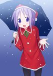  bad_id bad_pixiv_id blue_eyes hat hiiragi_tsukasa isou_nagi lucky_star pantyhose purple_hair santa_hat short_hair snow umbrella 