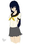  alternate_costume alternate_hair_length alternate_hairstyle arms_behind_back black_hair blue_eyes cowboy_shot cropped_legs dh_(brink_of_memories) highres houndstooth long_hair persona persona_4 school_uniform serafuku shirogane_naoto skirt 