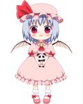  bat_wings bebeneko blush chibi child dress hat mary_janes mob_cap open_mouth panda pink_dress remilia_scarlet shoes stuffed_animal stuffed_panda stuffed_toy touhou wings 