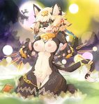  2014 areola black_fur blonde_hair blush breasts cat chain chest_tuft dragoon86 ear_piercing feline female fur hair jewelry kneeling looking_at_viewer mammal markings navel nipples nude open_mouth pawpads piercing presenting presenting_breasts pussy solo tan_fur tuft yellow_eyes 