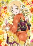  artist_request ass blonde_hair card_(medium) drill_hair ema flower hair_flower hair_ornament japanese_clothes kimono kyubey mahou_shoujo_madoka_magica official_art tomoe_mami trading_card twin_drills twintails yellow_eyes 