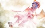  bat_wings blue_hair dress hat highres kunieda mary_janes remilia_scarlet shoes short_hair solo touhou wallpaper wings 