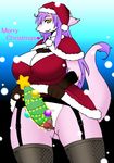  big_breasts blush breasts christmas chubby clothing dragon erection fur hair herm holidays intersex kurube legwear long_hair looking_at_viewer meryu penis pink_fur purple_hair pussy raised_tail solo stars stockings 