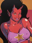  coop demon female hair horn looking_at_viewer lords_of_acid nipples red_skin shiny smile 