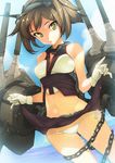  bad_id bad_pixiv_id bare_shoulders breasts brown_hair cannon chain green_eyes hazakura_sairento headgear kantai_collection medium_breasts midriff miniskirt mutsu_(kantai_collection) navel panties short_hair side-tie_panties skirt skirt_lift solo turret underwear water white_panties 