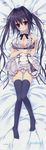  absurdres bed bed_sheet blouse blue_hair blush breasts cameltoe chiisana_kanojo_no_serenade cleavage dakimakura from_above full_body herurun highres huge_filesize large_breasts legs looking_at_viewer lying on_back on_bed on_stomach panties purple_eyes purple_legwear shirasato_karin skirt solo thighhighs twintails underwear white_panties 