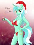 alcohol amber_eyes anthro anthrofied beverage bra breasts christmas cleavage clothed clothing cutie_mark equine female friendship_is_magic green_hair hair hand_on_hip hat holidays horn horse kasaler looking_at_viewer lyra_(mlp) lyra_heartstrings_(mlp) mammal my_little_pony panties pony santa_hat solo standing two_tone_hair underwear unicorn white_hair wine wine_glass 