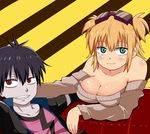  1girl bel_hydra blonde_hair blood_lad breasts cleavage goggles goggles_on_head green_eyes large_breasts momo_(fruits_box) red_eyes vlad_charlie_staz 