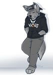  adtrwolf anthro applepup black_nose canine clothed clothing fur gray_wolf grey_fur hat hoodie male mammal solo vans wolf 