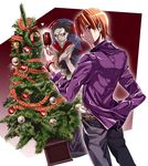  bad_id bad_pixiv_id black_eyes black_hair caster_(fate/zero) christmas_tree cup drinking_glass fate/zero fate_(series) haruno_(kanimeshi) jacket multiple_boys orange_hair purple_jacket uryuu_ryuunosuke wine_glass 