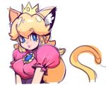  animal_ears blonde_hair blue_eyes breasts cat_ears cat_tail colorized crown dress gown kemonomimi_mode lips lipstick long_hair makeup mario_(series) medium_breasts pink_dress princess_peach puckered_lips puffy_short_sleeves puffy_sleeves sho-n-d short_sleeves solo super_mario_bros. tail upper_body v_arms yellow_dress 