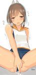  bad_id bad_pixiv_id bare_shoulders blush brown_eyes brown_hair clothed_masturbation heavy_breathing i-401_(kantai_collection) kantai_collection looking_at_viewer masturbation one-piece_swimsuit open_mouth ponytail saikawa_yusa sailor_collar school_swimsuit short_hair short_ponytail solo swimsuit swimsuit_under_clothes trembling 