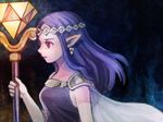  bone_(stare) cape earrings gloves jewelry long_hair pointy_ears princess_hilda purple_eyes purple_hair solo staff the_legend_of_zelda the_legend_of_zelda:_a_link_between_worlds 