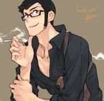  arsene_lupin_iii glasses gun holster lupin_iii male_focus smoking solo toujou_sakana weapon 