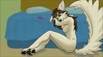 4_toes anthro arach84 bed bedroom big_ears blue_eyes breasts brown_hair brush canine claws digitigrade female fennec fox hair hindpaw hybrid large_ears looking_at_viewer mammal nipples nude pawpads paws pose sitting soles solo toes widescreen wolf 