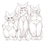  breasts canine chest_tuft delphox eyes_closed eyewear fdokkaku female fox fur glasses group hands_on_hips line_art looking_at_viewer mammal nintendo nude pok&#233;mon pok&eacute;mon tuft video_games 