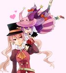  bad_id bad_pixiv_id belt cravat cross dolce_(rune_factory) earrings gloves hat heart jewelry long_hair multiple_girls pico_(rune_factory) pink_hair pointy_ears purple_hair rune_factory rune_factory_4 skull syou007 top_hat twintails white_gloves 