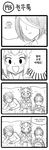  4koma :d chips comic crown fiora_laurent food green_dew greyscale highres korean league_of_legends monochrome multiple_girls open_mouth pajamas ponytail quinn shauna_vayne short_hair smile sunglasses translated 