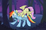  bat_pony bat_wings bite blood bush cutie_mark duo equine fangs female flutterbat_(mlp) fluttershy_(mlp) flying forest friendship_is_magic hair horse mammal multi-colored_hair my_little_pony night outside pegasus pony purple_eyes rainbow_dash_(mlp) red_eyes scared sky sophiecabra tree vampire wings 