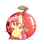  apple bat_pony bat_wings chibi chubby cute cutie_mark equine fangs female feral flutterbat_(mlp) fluttershy_(mlp) friendship_is_magic fruit fur hair horse lifeloser long_hair mammal my_little_pony pegasus pink_hair plain_background pony red_eyes solo standing white_background wings yellow_fur 