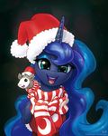  blue_eyes blue_fur blue_hair christmas equine eyeshadow friendship_is_magic fur hair hat holidays horn horse karol_pawlinski makeup marsupial my_little_pony open_mouth opossum pony princess_luna_(mlp) santa_hat santa_outfit scarf smile two_tone_hair winged_unicorn wings 