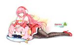  blue_eyes christmas cleavage funkid megurine_luka pantyhose pink_hair takoluka vocaloid 