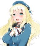  atago_(kantai_collection) bad_id bad_pixiv_id blonde_hair blue_eyes blush breasts hat kantai_collection large_breasts long_hair looking_at_viewer military military_uniform nito_(siccarol) open_mouth smile solo uniform 