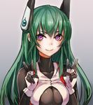  bad_id bad_pixiv_id bodysuit breasts double_v gradient gradient_background green_hair looking_at_viewer medium_breasts menou_kaname original purple_eyes smile solo taishi_(picchiridou) v 