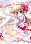  :d ass blonde_hair blue_eyes blush bow bracelet dress flower frills garter_straps gloves hair_bow hair_ribbon jewelry leg_hug long_hair open_mouth original plant ribbon rose shiramori_yuse smile solo thighhighs upskirt very_long_hair vines 