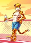  blue_eyes bulge feline male mammal nipples seaside_(artist) solo tiger topless 