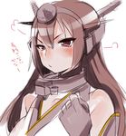  bad_id bad_pixiv_id bare_shoulders blush brown_hair fingerless_gloves gloves hairband headgear kantai_collection long_hair looking_at_viewer nagato_(kantai_collection) nito_(siccarol) pout red_eyes solo translation_request 