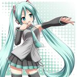  detached_sleeves green_eyes green_hair hatsune_miku headset ki_(kk-sk-ray) long_hair md5_mismatch nail_polish necktie open_mouth outstretched_arm skirt solo thighhighs twintails very_long_hair vocaloid 