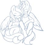  ambris blush breasts cleavage clothed clothing couple cuddling equine eyes_closed female friendship_is_magic hi_res horn horse hug male mammal my_little_pony nightgown pony princess_cadance_(mlp) shining_armor_(mlp) shorts vest winged_unicorn wings 