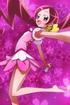  armpit_peek armpits barefoot bottle cure_blossom hanasaki_tsubomi haruyama_kazunori heartcatch_precure! long_hair looking_at_viewer magical_girl open_mouth pink_background pink_eyes precure red_hair skirt solo spray_bottle transformation twintails 