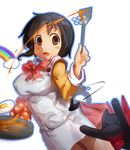  1girl apron black_hair blurry cat cooking egg eggs nichijou rainbow sakamoto_(nichijou) shinonome_nano 