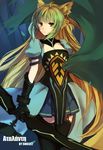  animal_ears atalanta_(fate) bad_id bad_pixiv_id blonde_hair bow_(weapon) cat_ears fate/apocrypha fate_(series) green_eyes green_hair highres long_hair multicolored_hair solo swd3e2 thighhighs weapon 