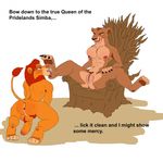  anus breasts disney domination duo feline female female_domination foot_fetish hi_res leviattlk licking licking_foot lion male mammal nude penis precum pubes pussy pussy_juice sex simba straight the_lion_king throne tongue uncut zira 