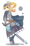  armor blonde_hair cape dress forte_(rune_factory) jito long_hair ponytail rune_factory rune_factory_4 smile solo sword visor_(armor) weapon 