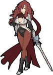  antiheld bad_id bad_tumblr_id beatrix breasts cleavage commentary crossed_legs drill_hair eyepatch final_fantasy final_fantasy_ix final_fantasy_xiii fusion hair_over_one_eye hand_on_hip highres kirijou_mitsuru large_breasts lightning_farron long_hair pantyhose persona persona_4:_the_ultimate_in_mayonaka_arena rapier red_hair red_legwear ringlets skirt solo sunglasses sword transparent_background watson_cross weapon 