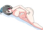  1girl ass ass_up beret black_hair breasts female hat huge_breasts kantai_collection naruse_mai nude profile red_eyes short_hair solo takao_(kantai_collection) 