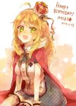  2013 bad_id bad_pixiv_id blonde_hair cape character_name crown dated green_eyes happy_birthday hoshii_miki idolmaster idolmaster_(classic) long_hair red_cape smile solo yuurinmoku 